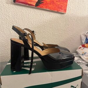 Marc Fisher Black Patent Platform Sandals